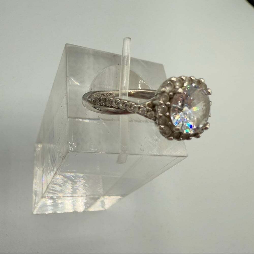 Faux Engagement Glamour Ring Marked 925 with CZ Stones - Size 8 - Picture 10 of 16
